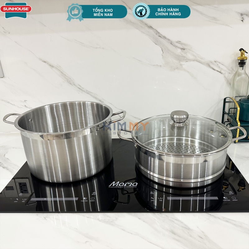 Bộ nồi xửng inox size 30cm - Vung kính cường lực